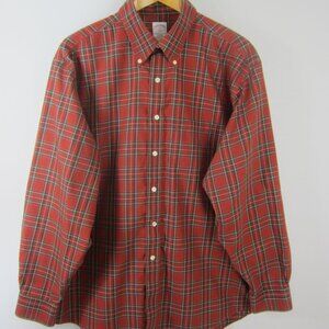 Brooks Brothers Men XL Red Tartan Plaid The Original Polo Shirt Cotton LS
